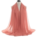 Elegant coral pink lightweight chiffon hijab scarf displayed on a professional mannequin - Coral Pink Long Scarf Style (YW016-35#)