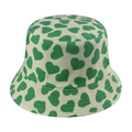 Close-up detail of green heart pattern on cream bucket hat with reinforced stitching - 58cm / Green