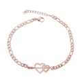 Detail of rose gold Figaro chain bracelet featuring a double heart with arrow design - Double Heart / Rose Gold