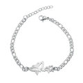 Detailed view of a silver butterfly charm on a stainless steel couple's bracelet - 2 Butterflies / Steel
