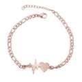 Detailed view of rose gold heart and heartbeat charm bracelet with adjustable chain - Heart Pulse / Rose Gold