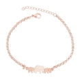 Detailed view of rose gold elephant pendants and adjustable chain of the steel bracelet - Elephant Family / Rose Gold