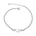 Detail of silver titanium steel chain featuring hollow moon and star charms with lobster clasp - Moon & Star / Steel