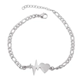 Detail of silver Figaro chain bracelet featuring a heart and heartbeat pendant - Heart Pulse / Steel