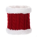 Macro detail of red knitted winter scarf with white faux fur trim and cable knit texture - Burgundy Neck Warmer