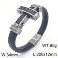 Bracciale punk da uomo in pelle intrecciata con croce d'argento vintage e chiusura magnetica - 22cm / Argento Antico