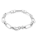 Polished silver stainless steel paperclip link bracelet with secure lobster clasp - Square Link Steel Color (KB160605-Z)
