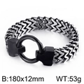 Bracciale a catena in acciaio inossidabile argento con chiusura ad anello nero, 180mm lungo - Argento Nero 18cm (KB134771-KFC)