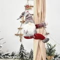 Rudolph Christmas gnome curtain tieback with plush beard for festive home window decor - Grey With Hood