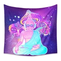 Böhmischer Wandteppich mit Cyberpunk-Buddha, Neon-Pilzen und lila Sternenhimmel-Motiv - 73X95CM (Grenzüberschreitender Gebürsteter Stil) / Kopfhörer Buddha Pilz (MG100002)