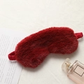 Soft burgundy faux rabbit fur sleep mask with plush texture and elastic silk strap - Plain Style / Burgundy