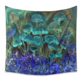 Bohemian tapestry featuring watercolor blue and green mushrooms on white background - Blue Green Watercolor Mushroom (MG100007)