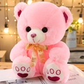 Pink plush teddy bear with heart pattern paws and I Love You printed gold ribbon - 35cm (Filled) / Pink