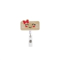 Cute felt band-aid badge reel with cartoon face and red bow for nurses and office staff - Band-Aid with Bow Smile