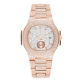 Macro shot of luxury rose gold watch bezel and strap encrusted with white crystals - Rose Gold