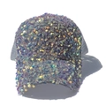 Close-up of rainbow sequins on baseball cap with breathable grey mesh back - M (56-58cm) / Gray