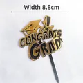 Gold and black acrylic Congrats Grad cake topper with graduation cap and 8.8cm width - Congrats Grad (Black Base)