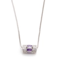 Silver copper necklace with purple cubic zirconia cylinder pendant and box chain - Platinum/Purple Oval Zircon