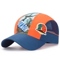 Cappellino bimbo asciugatura rapida arancione e blu con rete laterale e dinosauro - Regolabile per Bambini / Blu scuro