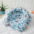 Blue U-shaped baby support pillow with cartoon dinosaur prints for infants - T-Rex