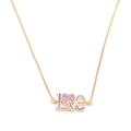 Golden micro-pave rainbow zircon MOM LOVE heart pendant necklace on white background - LOVE Colorful Zirconia Necklace