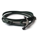 Bracciale da uomo in pelle intrecciata verde scuro con chiusura a ancora in metallo nero - Verde