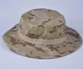 Detail of Multicam boonie hat showing metal air vents and tactical MOLLE webbing straps - One Size / US Desert Camo