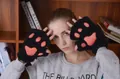 Süße schwarze Katzenpfoten Handschuhe aus Plüsch mit rosa Polstern für Damen - Schwarz