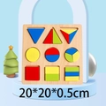 20x20cm wooden geometric shape puzzle with red, yellow, and blue 9-piece sorting blocks - Fraction Board