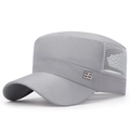 Grey quick-dry mesh flat top military cap with silver metal number 95 logo ornament - Adjustable / Light Gray