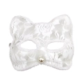 Elegante weiße Spitzen-Katzenmaske mit Perlen-Nase und feinen Schnurrhaaren für Cosplay - Weiße Spitzen Trendige Katzenmaske mit Perle