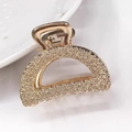 Golden alloy hair claw clip with vintage rose flower patterns in half-moon shape - Semi-circle