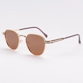 Retro polygon sunglasses with gold metal frame and dark brown lenses for fashion - Gold Frame Brown Lens