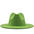 Classic grass green wool fedora hat with flat brim and indented crown for autumn fashion - M (56-58cm) / Green