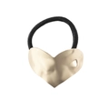 Close-up of golden hammered heart charm on black elastic hair tie for women - Gold