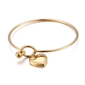 Minimalist gold heart pendant bangle with a polished finish on a light background - Gold Heart Pendant Style (KB61123-Z) / Gold