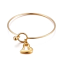 Minimalist gold stainless steel open bangle with heart pendant and bead clasp - Gold Hollow Heart Pendant Style (KB79630-Z) / Gold