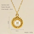 Collana in acciaio inossidabile placcato oro 18k con perla bianca e bordo intrecciato - Collana di Perle Intrecciate Tonde(ZG897)