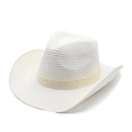Detail of white straw cowboy hat with delicate beige lace ribbon and woven texture - M (56-58cm) / White