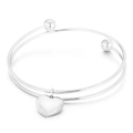 Minimalist double-layered silver stainless steel bangle with polished heart pendant - Silver Mirror Heart Style (KB55846-Z)