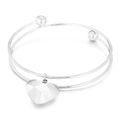 Silver double-layer stainless steel bangle with a polished 3D heart-shaped pendant - Silver Geometric Faceted Heart Style (KB168040-Z)