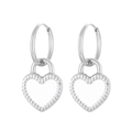 Orecchini a cuore in argento con smalto bianco e bordi in metallo testurizzato - Stile Cuore Bianco Argento (KE108732-Z)