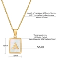 Detail of 18K gold plated stainless steel initial necklace with shell inlay and dimensions - White Shell A