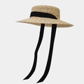 Französischer Strohhut mit flacher Krone, schwarzem Band und breiter Krempe für den Strand - Stroh (Schwarzes Band)