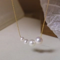 Minimalist 18K gold plated titanium necklace featuring four gradient pearls on a fine chain - Four Pearls (H303) Gold