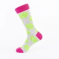 Grey combed cotton crew socks with vibrant tennis ball patterns and pink trim - EU 40-46 / Light Grey Tennis