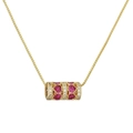 Collana dorata con pendente a cilindro, gemma a cuore rosso e piccoli cristalli chiari - Catena Veneziana Dorata Pendente Cilindro Cuore Rosso
