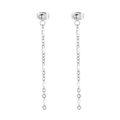 Silver stainless steel fringe earrings with white beads in a long bohemian tassel design - Silver White Bead Style (KE109138-Z)