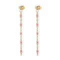 Bohemian style titanium steel fringe earrings featuring elegant pink beads in gold finish - Gold Pink Bead Style (KE109146-Z)
