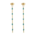 Bohemian gold chain drop earrings with turquoise beads on a clean white background - Gold Teal Bead Style (KE109152-Z)